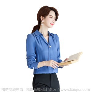 白衬衫女正装2019秋冬新款加绒气质时尚长袖职业V领雪纺衬衣加厚
