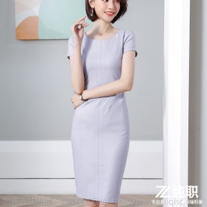 职业连衣裙女2020春夏装新款知性简约纯色修身短袖通勤中长裙打底