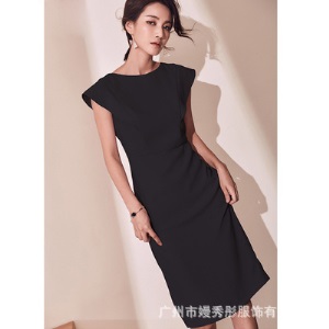 职业连衣裙女2019夏装新款气质香芋紫知性OL修身显瘦中长裙子正装