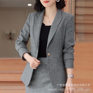 时尚职业套装女2019秋冬新款休闲气质千鸟格西服套装女外套工作服