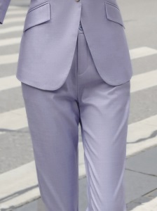 春装小西装套装女时尚职业气质名媛小香风七分袖绿色西服两件套裤