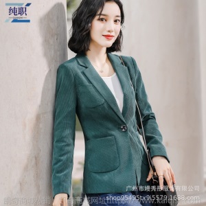 灯芯绒绿色小西装女外套2019秋冬季新款韩版修身女士上衣长袖西服