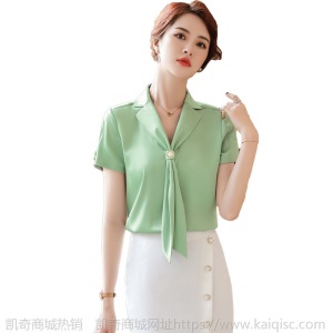 白色雪纺衬衫女设计感小众洋气气质v领上衣女夏短袖衬衣宽松时尚