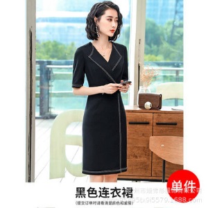 翻领连衣裙中袖2019春装新款职业装女装正装工装显瘦美容院工作服