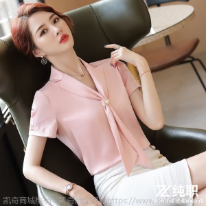 白色雪纺衬衫女设计感小众洋气气质v领上衣女夏短袖衬衣宽松时尚