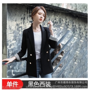 2019春秋新款西装外套女面试职业工作服黑色大码正装小西服中长款
