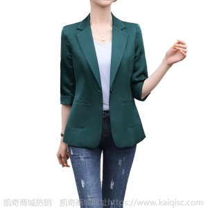 2020春装新款西装外套女面试职业工作服绿色大码正装小西服短款潮