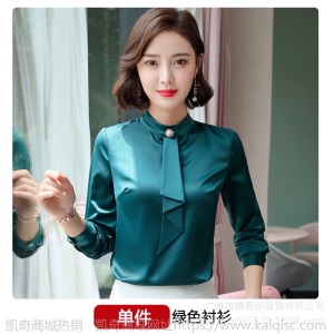 2019春秋新款长袖红色衬衫女职业装工作服韩版立领白色长袖衬衣女