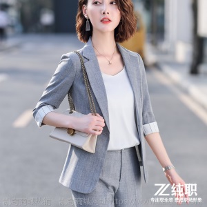 灰色小西装外套女2020新款春夏韩版休闲短款时尚中袖职业套装女潮