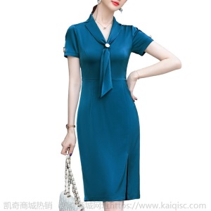 职业装V领包臀连衣裙女夏2020新款时尚气质女神范修身显瘦一步裙