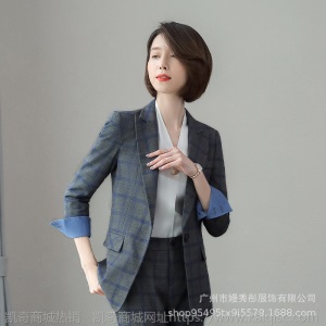 格子西装外套女2019秋冬季新款韩版时尚职业套装女正装工作服批发