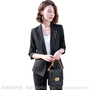 春装2020新款职业装套装女时尚气质条纹女神范西装正装西服工作服