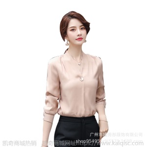 新款雪纺衬衫女韩版长袖宽松2019秋季气质上衣V领白色衬衣职业装