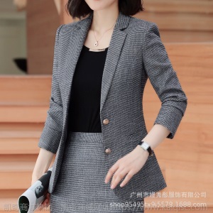 千鸟格西装套装女秋装新款时尚英伦商务职业正装粉色气质休闲西服