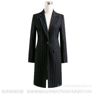 职业西装外套女2019秋新款OL知性韩版套装黑色条纹修身中长款外套