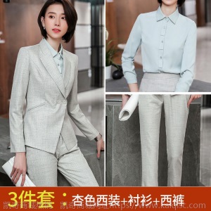 西装外套女韩国英伦风2019春秋款格纹正装经理工装洋气工作服套装
