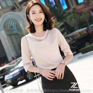 红色衬衫女士半袖春夏时尚气质洋气紫上衣设计感小众缎面雪纺衬衣