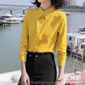 衬衣女长袖2020新款春秋气质方领修身上衣职业时尚纯色百搭打底衫