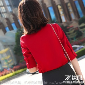 红色衬衫女士半袖春夏时尚气质洋气紫上衣设计感小众缎面雪纺衬衣