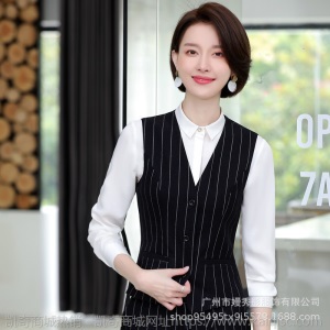 职业西装外套女2019秋新款OL知性韩版套装黑色条纹修身中长款外套