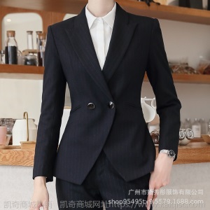 职业套装女时尚秋冬新款商务通勤面试条纹正装工作服蓝色西装西服