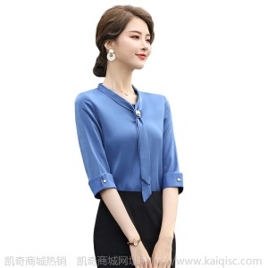 职业衬衫女2020春夏季新款OL气质飘带领白色衬衣珠宝店工作服正装