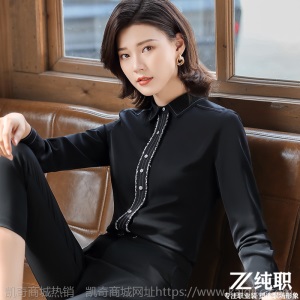 黑色衬衫女春装2020新款设计感小众心机上衣女春秋长袖时尚黑衬衣