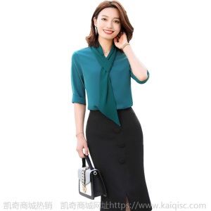 衬衫女五分袖新款设计感小众白上衣2020春夏职业装飘带雪纺白衬衣