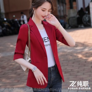 2020春装新款西装外套女面试职业工作服绿色大码正装小西服短款潮