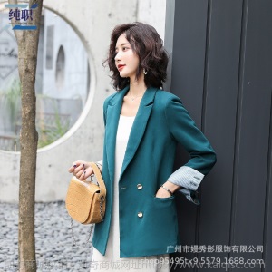 小西装外套女气质秋款时尚韩版2019春秋新款绿色修身OL职业小西服