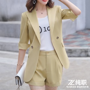 黑色西装套装女春夏季气质女神范职业高端时尚洋气西服短裤两件套