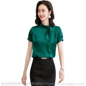 短袖雪纺衫上衣女夏2020年夏季时尚韩版洋气百搭紫色绸缎飘带上衣