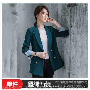 2019春秋新款西装外套女面试职业工作服黑色大码正装小西服中长款