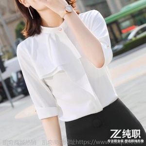 小立领雪纺衬衫女半袖2020春夏装新款女士上衣打底衫职业装白衬衣