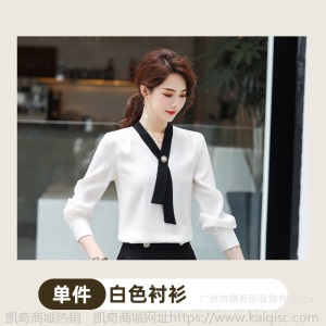 职业衬衫女长袖2019春秋新款白色衬衣韩版长袖正装V领工作服夏季