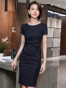 职业连衣裙女ol气质美容院工作服装2019夏季新款短袖中长裙 2902
