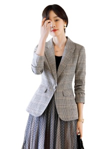 网红小西装外套女秋季2019新款时尚职业装格子小西服女上衣工作服