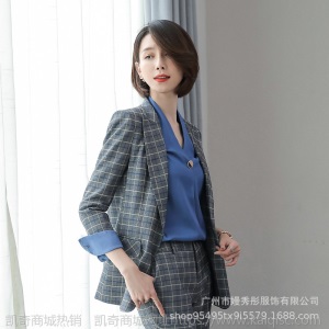 格子西装外套女2019秋冬季新款韩版时尚职业套装女正装工作服批发