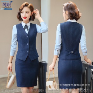 条纹西装套装气质西服高端正装工作服职业两件套前台经理OL衬衫秋