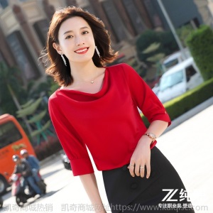 红色衬衫女士半袖春夏时尚气质洋气紫上衣设计感小众缎面雪纺衬衣
