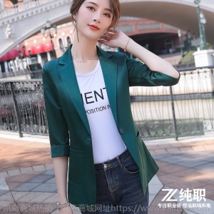 2020春装新款西装外套女面试职业工作服绿色大码正装小西服短款潮