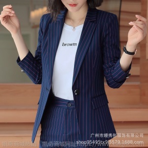 职业套装女小香风白色条纹西装套装职业装酒店管理工作服女士正装