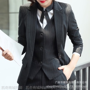 条纹西装套装气质西服高端正装工作服职业两件套前台经理OL衬衫秋