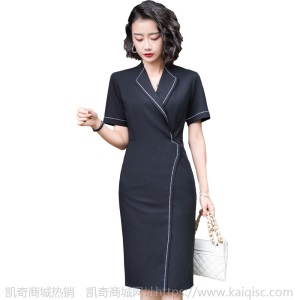 纯职2020春夏新款时尚气质修身短袖职业装包臀显瘦女连衣裙中长款
