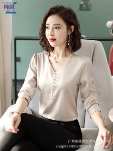 职业长袖2019秋季韩版v领上衣小心机港风白衬衫女设计感小众衬衣