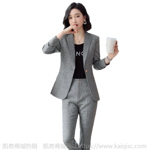 时尚职业套装女2019秋冬新款休闲气质千鸟格西服套装女外套工作服