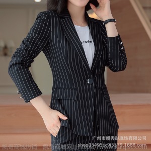 职业套装女小香风白色条纹西装套装职业装酒店管理工作服女士正装