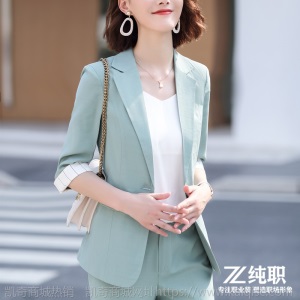 灰色小西装外套女2020新款春夏韩版休闲短款时尚中袖职业套装女潮