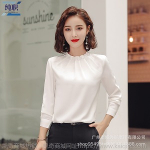立领衬衫女长袖职业装正装韩范时尚工作服2019新款打底白色衬衣秋