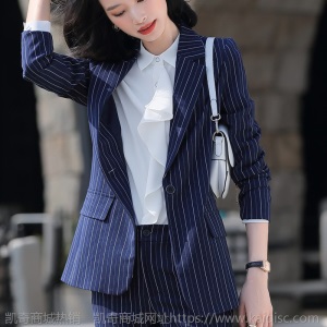 西装套装女2020春秋新款时尚条纹女士西服气质职业商务正装工作服